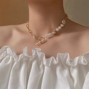 INS Style Korean Natural Round Buckle Necklace